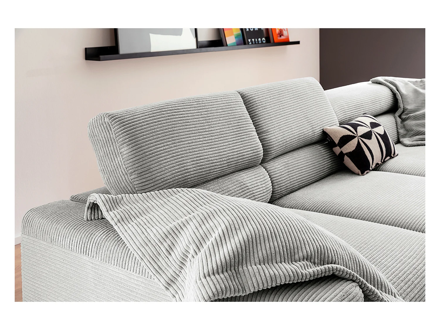 Canapé d'angle - gris clair Velours côtelé - DELIA