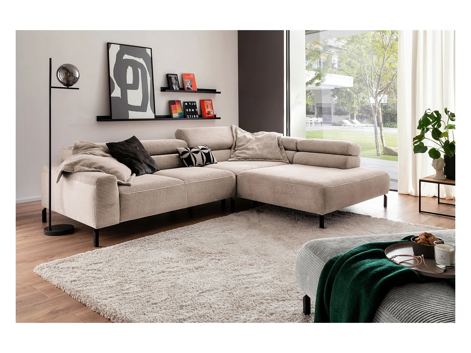 Canapé d'angle - taupe Velours côtelé - DELIA