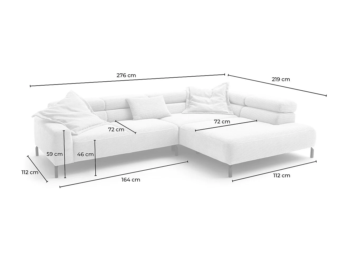 Ecksofa - Taupe Cord - DELIA