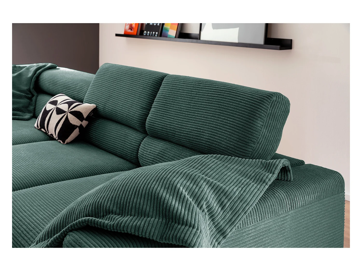 Canapé d'angle - vert émeraude Velours côtelé - DELIA