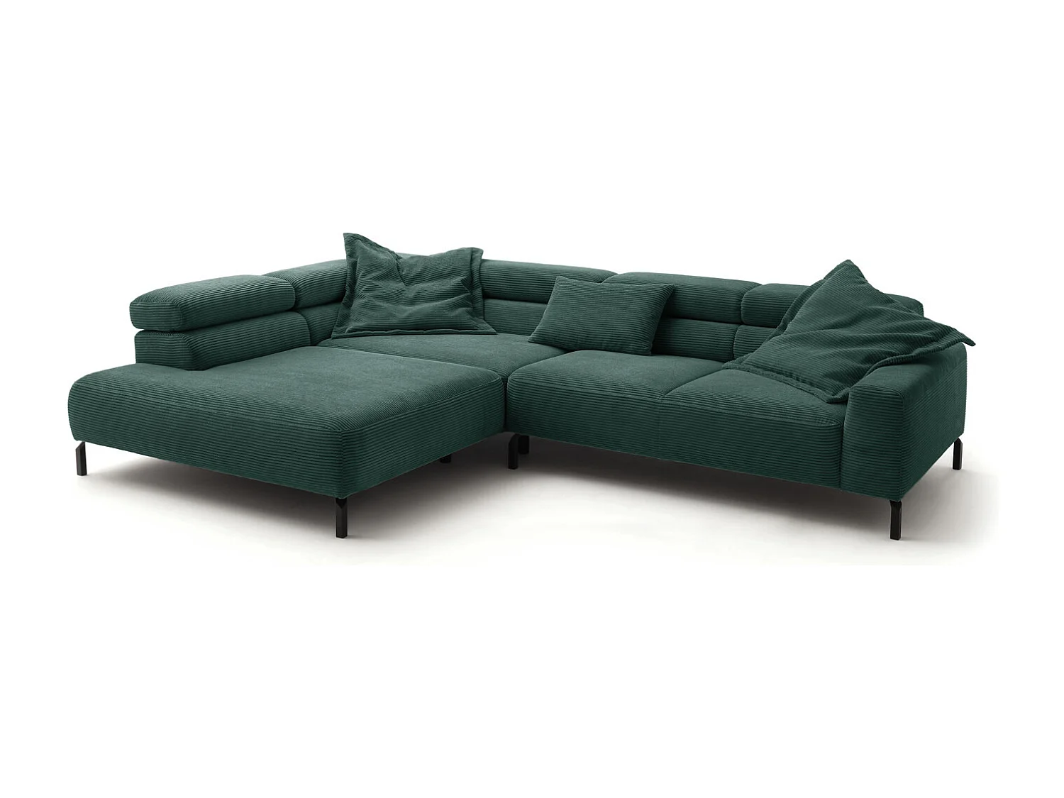 Canapé d'angle - vert émeraude Velours côtelé - DELIA
