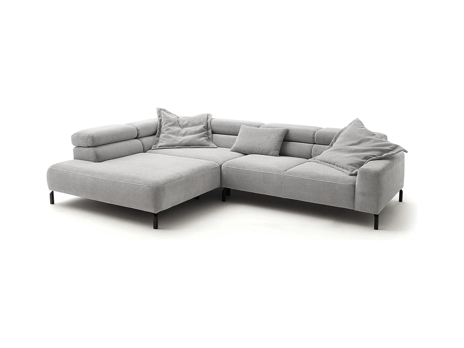 Canapé d'angle - gris clair Velours côtelé - DELIA