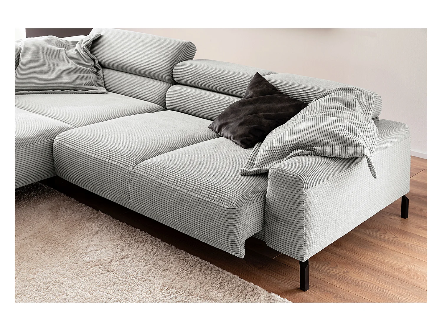 Canapé d'angle - gris clair Velours côtelé - DELIA