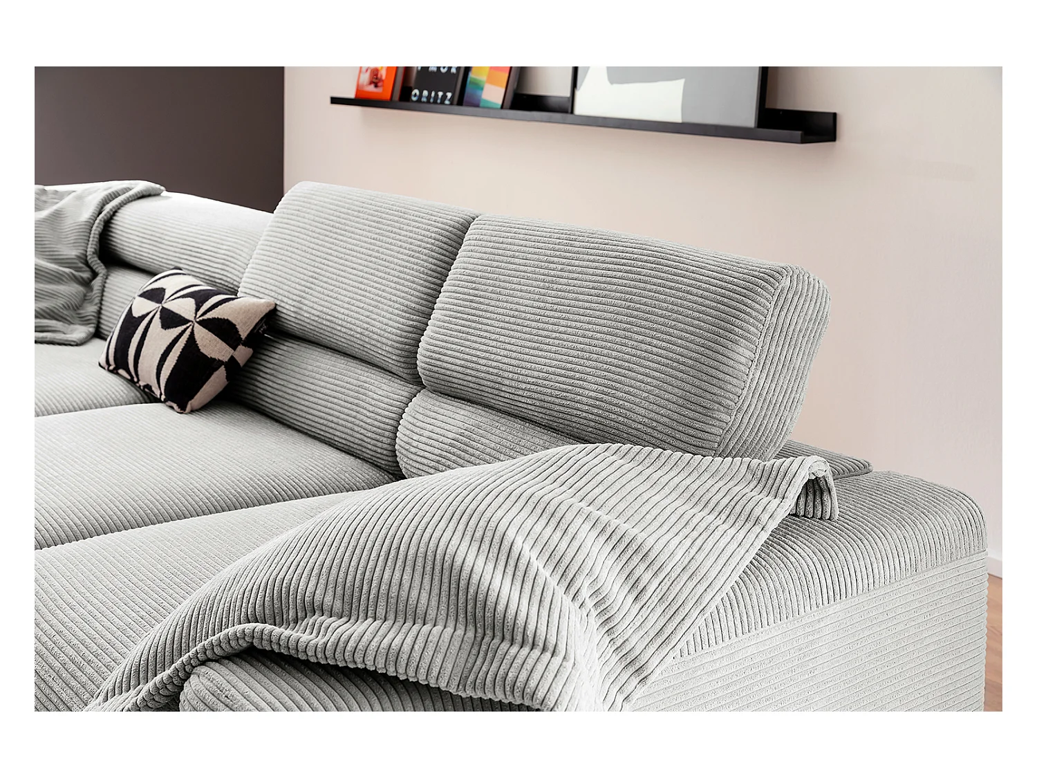 Canapé d'angle - gris clair Velours côtelé - DELIA