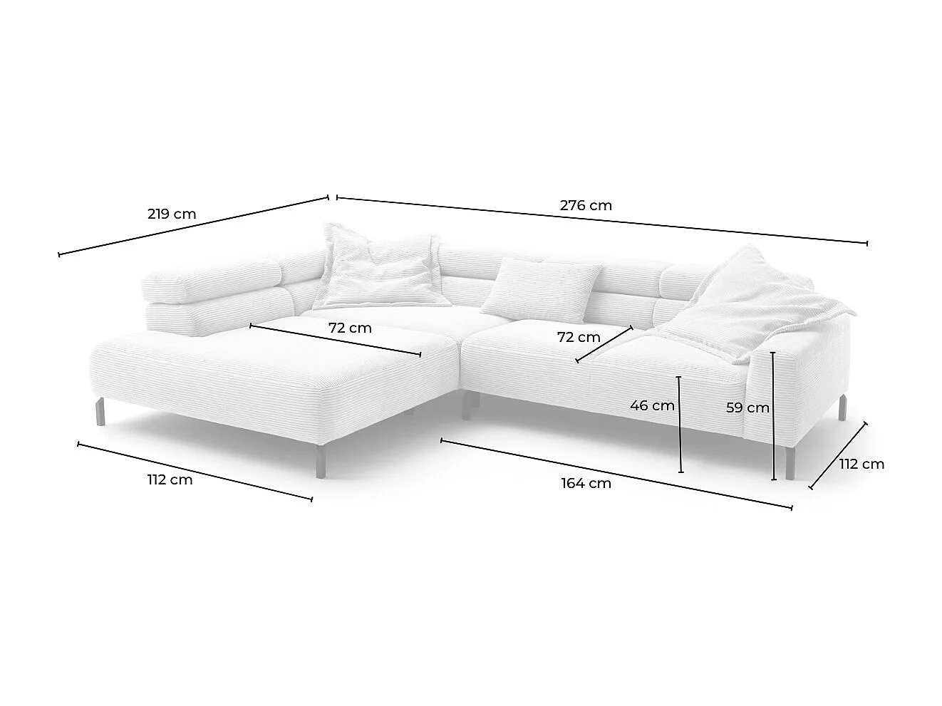 Ecksofa - Hellgrau Cord - DELIA