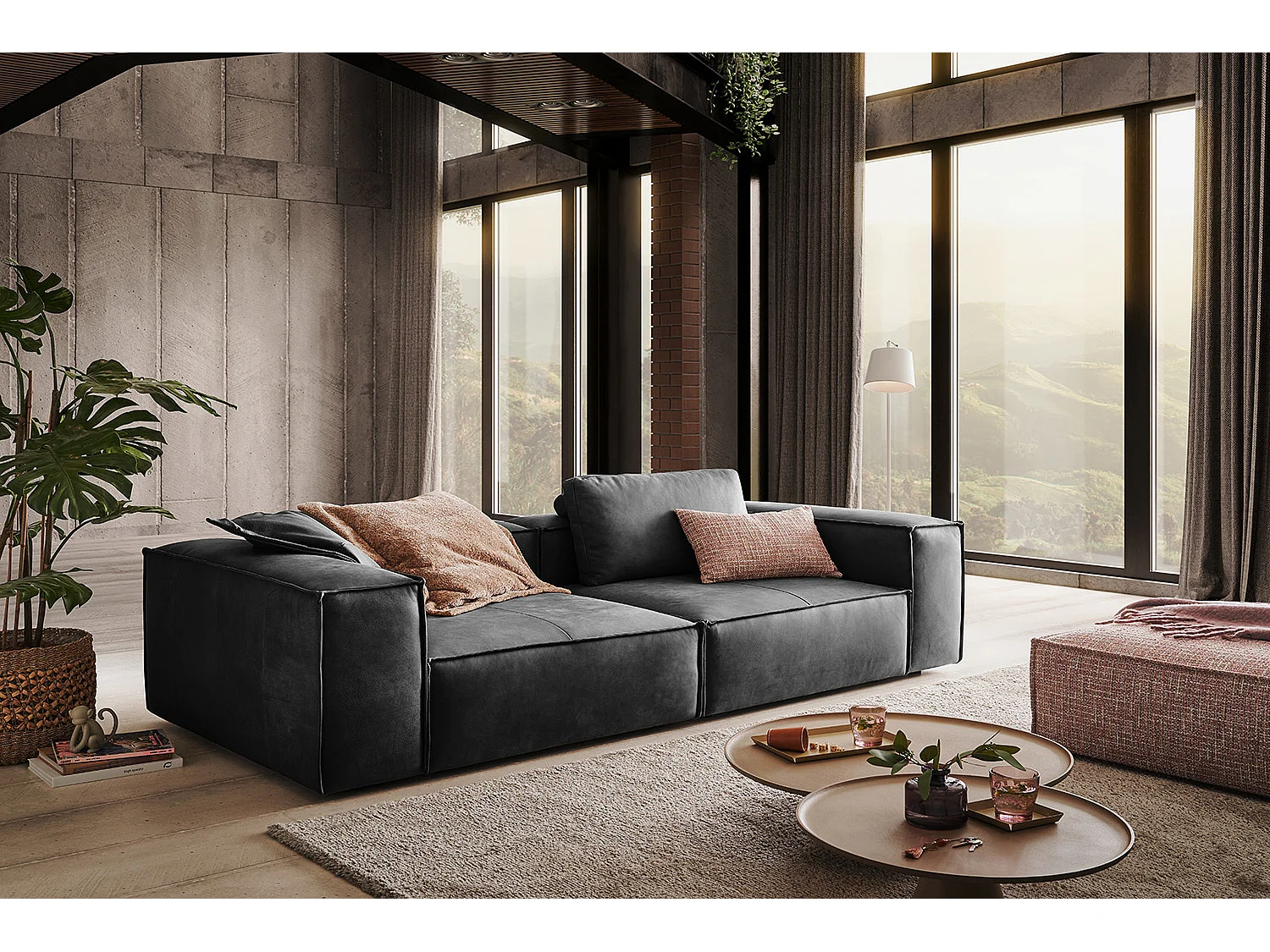 Sofa - Anthrazit Leder - CARMO