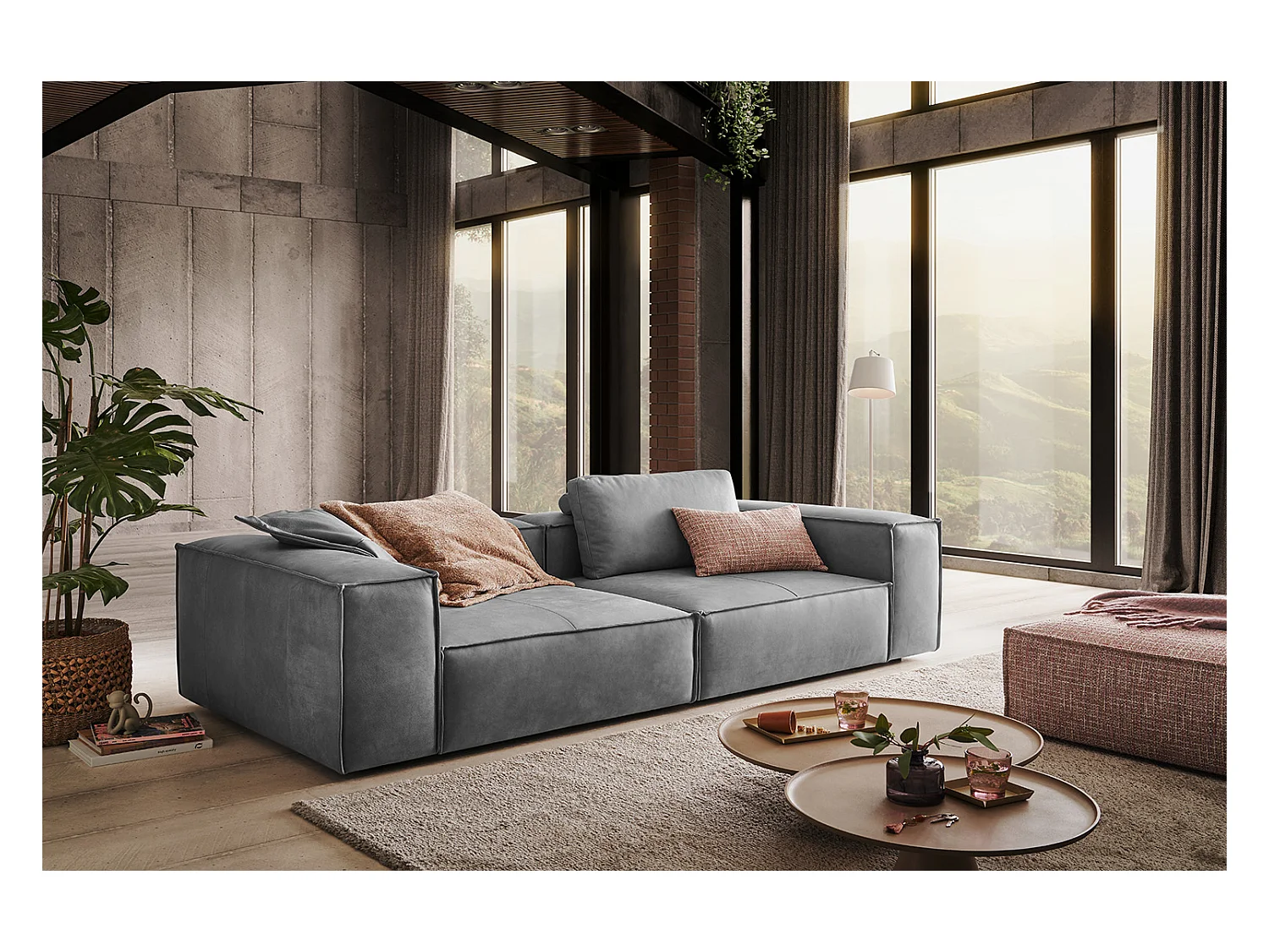 Canapé - Gris cuir - CARMO