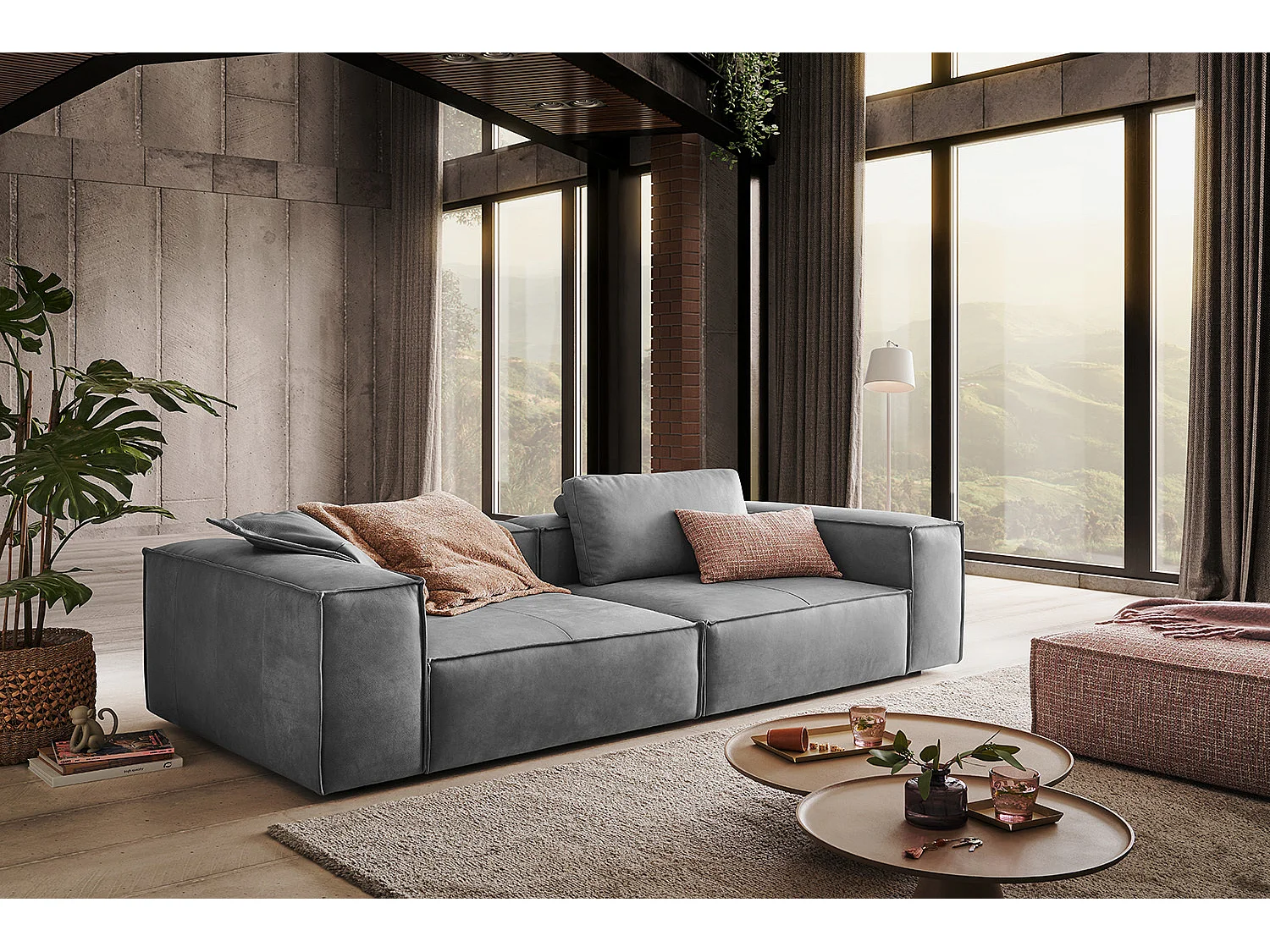 Canapé - Gris cuir - CARMO