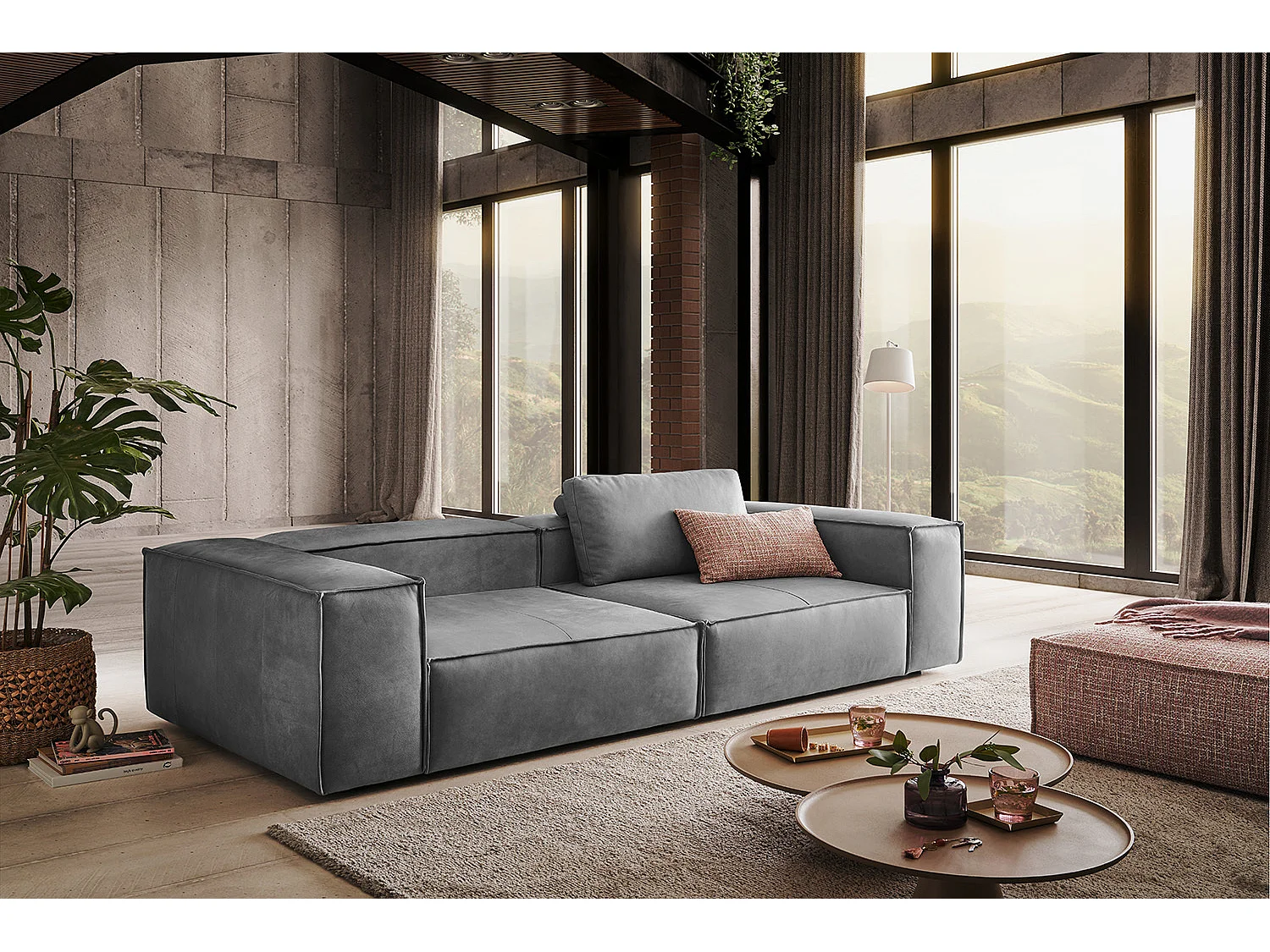 Canapé - Gris cuir - CARMO