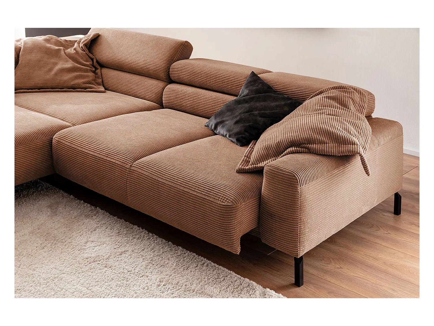 Canapé d'angle - marron Velours côtelé - DELIA