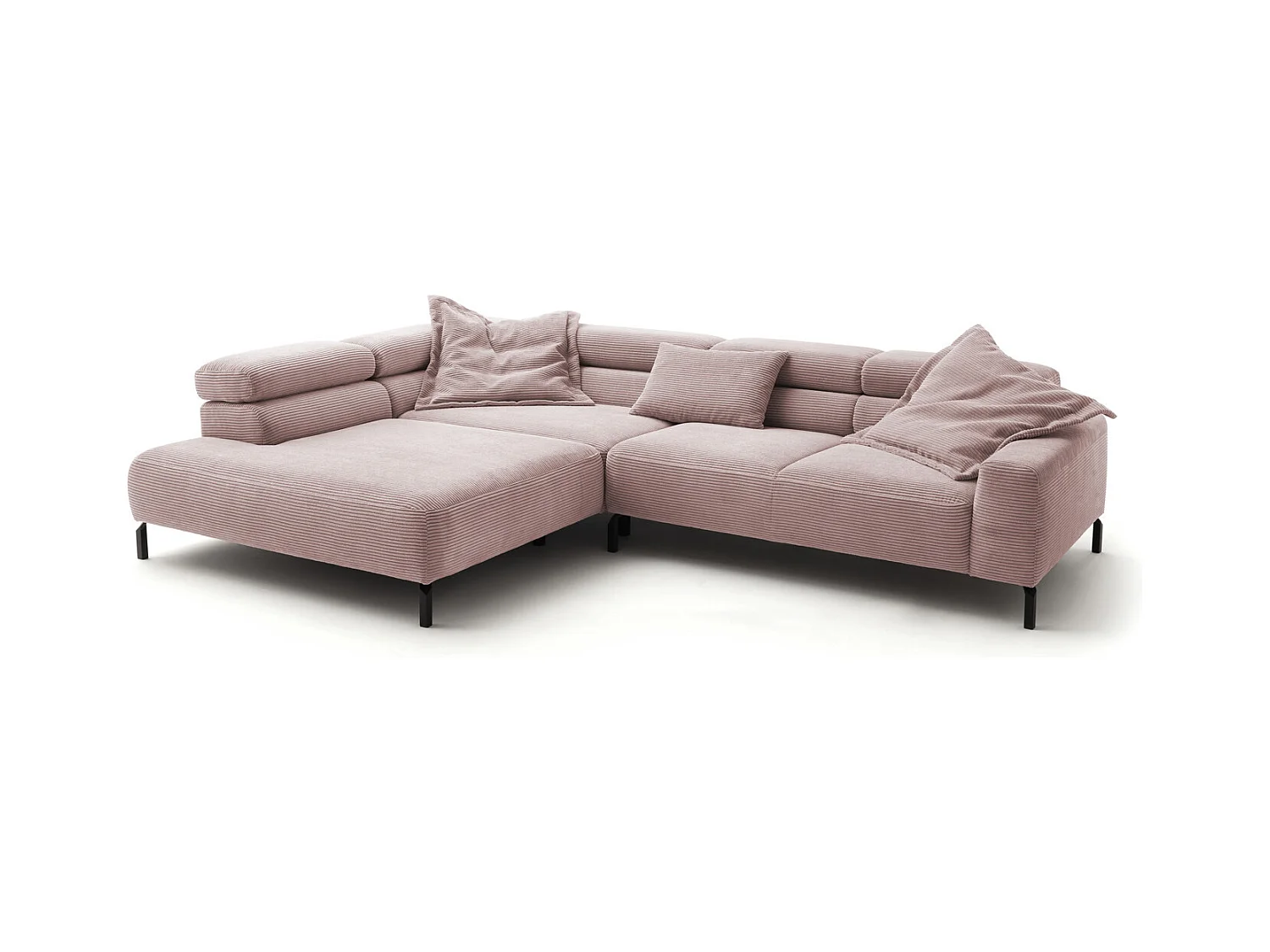 Canapé d'angle - Rose Velours côtelé - DELIA