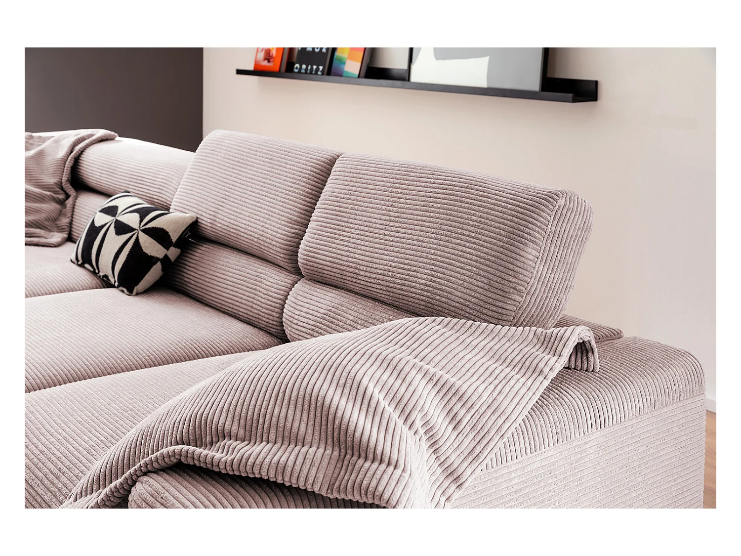 Canapé d'angle - Rose Velours côtelé - DELIA