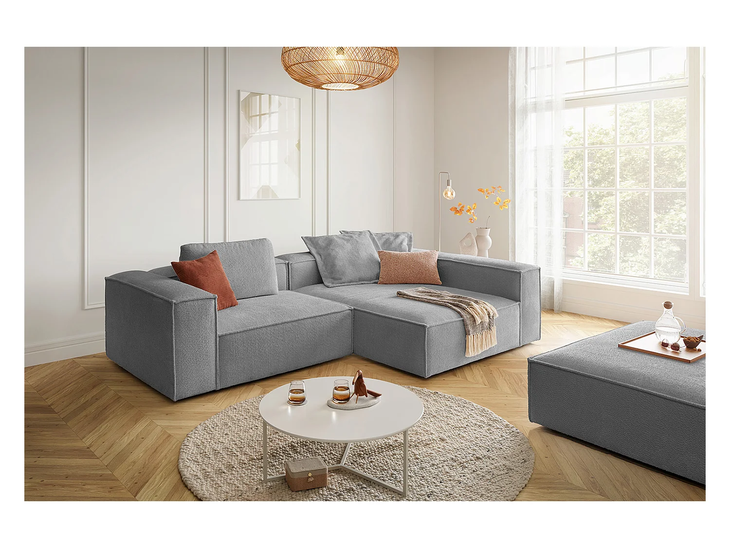 Canapé d'angle - Gris tissage plat - CARMO