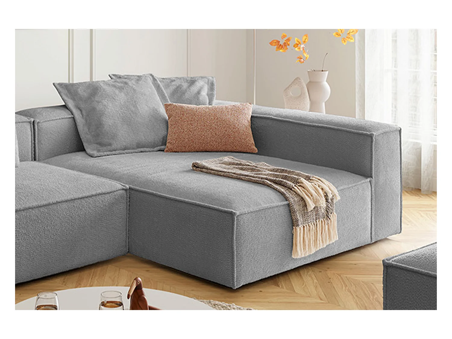 Canapé d'angle - Gris tissage plat - CARMO