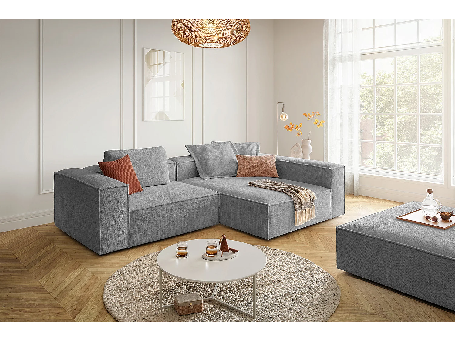 Ecksofa - Grau Flachgewebe - CARMO