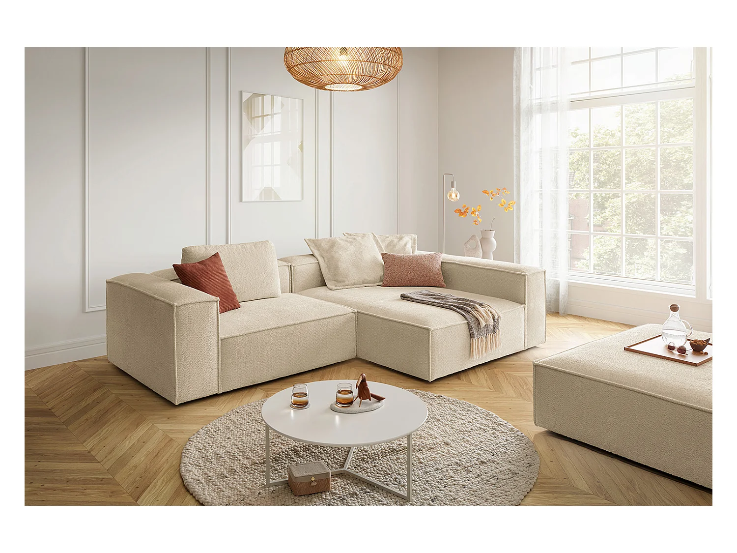 Canapé d'angle - beige tissage plat - CARMO