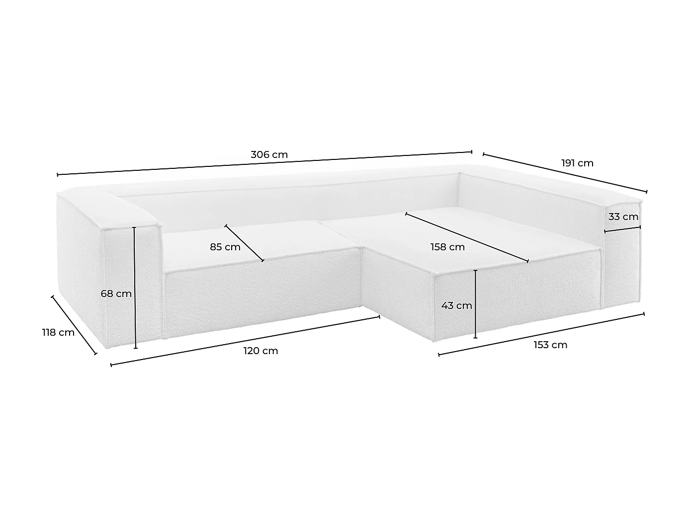 Canapé d'angle - beige tissage plat - CARMO