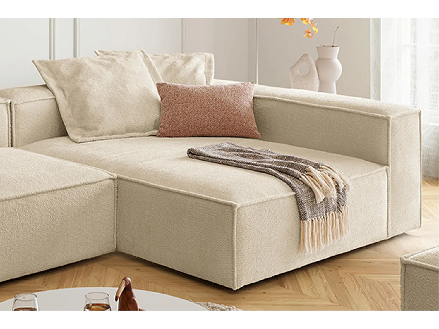 Canapé d'angle - beige tissage plat - CARMO