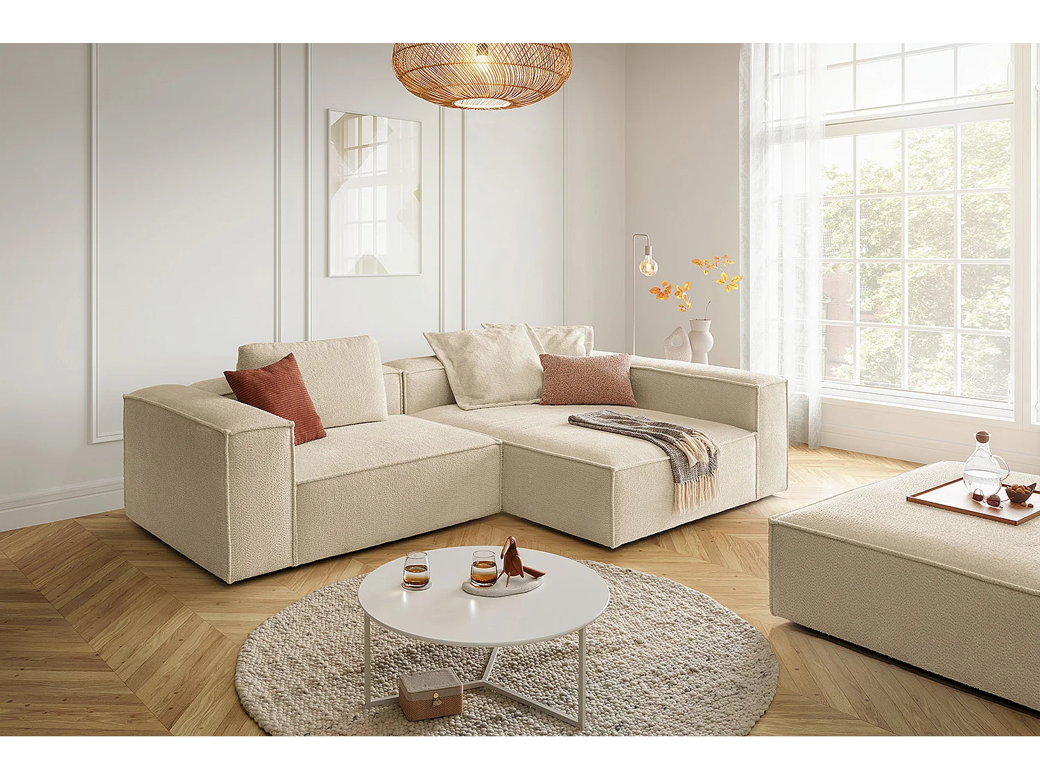 Ecksofa - Beige Flachgewebe - CARMO