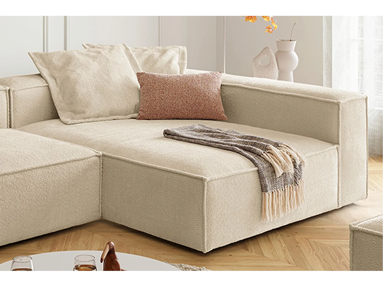 Ecksofa - Beige Flachgewebe - CARMO