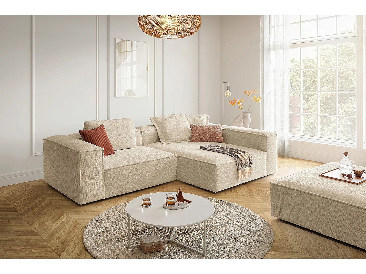 Hoekbank - Beige Plat geweven stof - CARMO