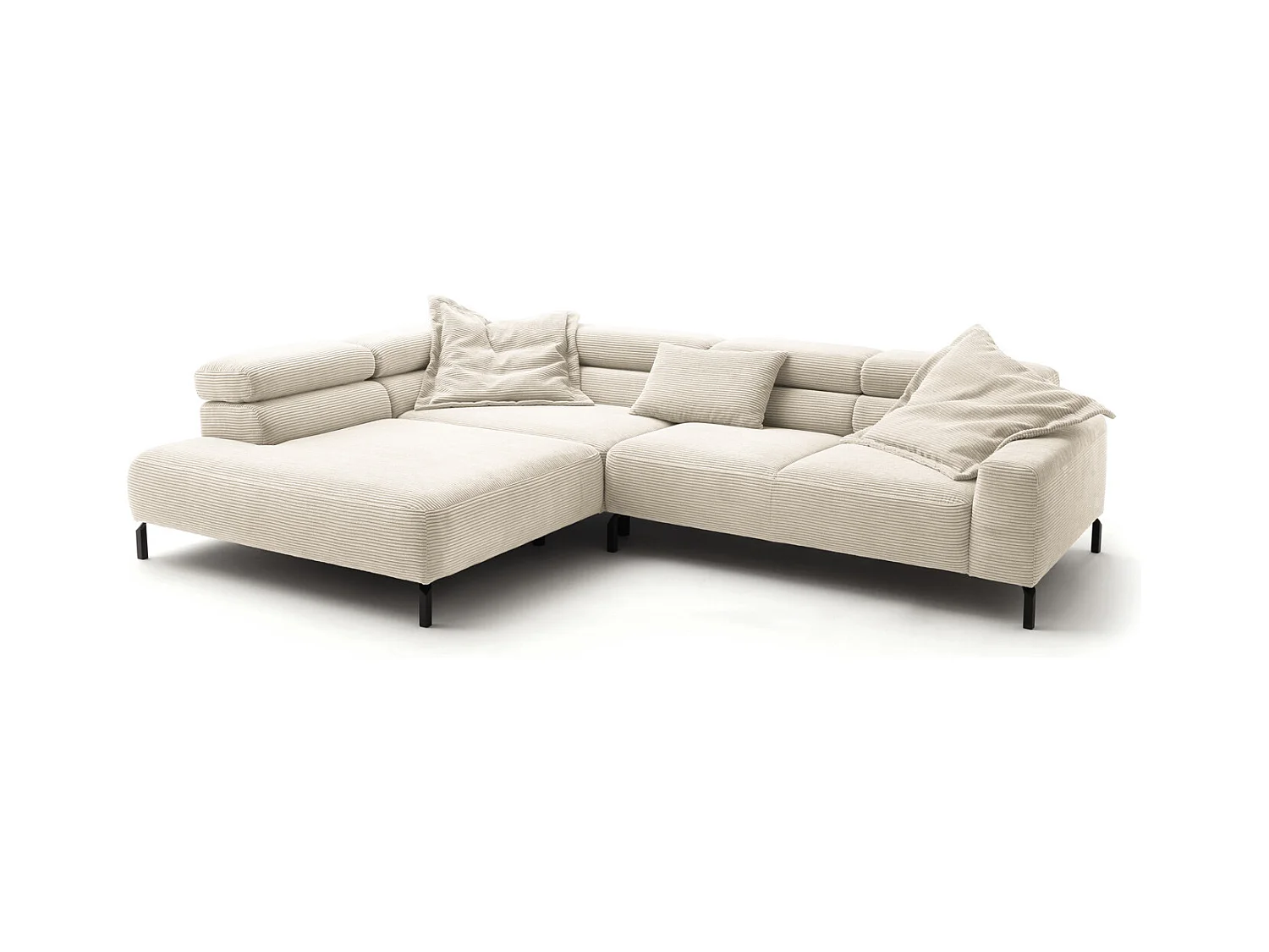 Canapé d'angle - blanc crème Velours côtelé - DELIA