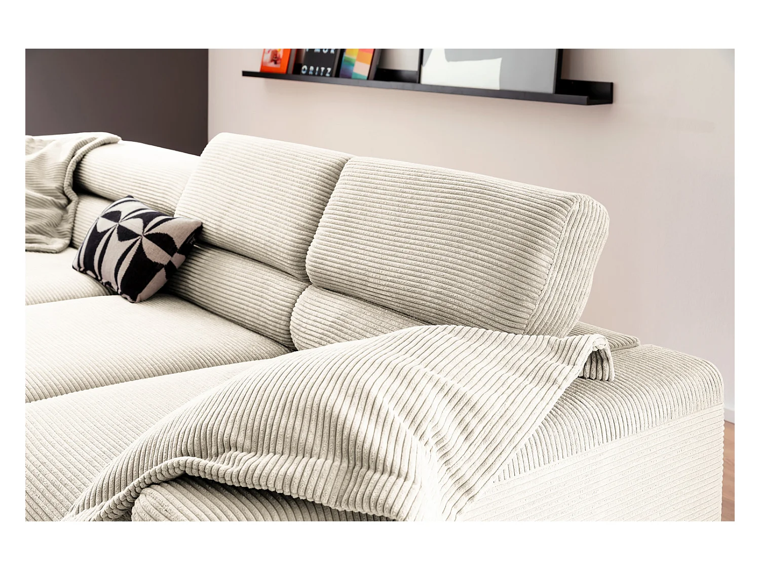 Canapé d'angle - blanc crème Velours côtelé - DELIA