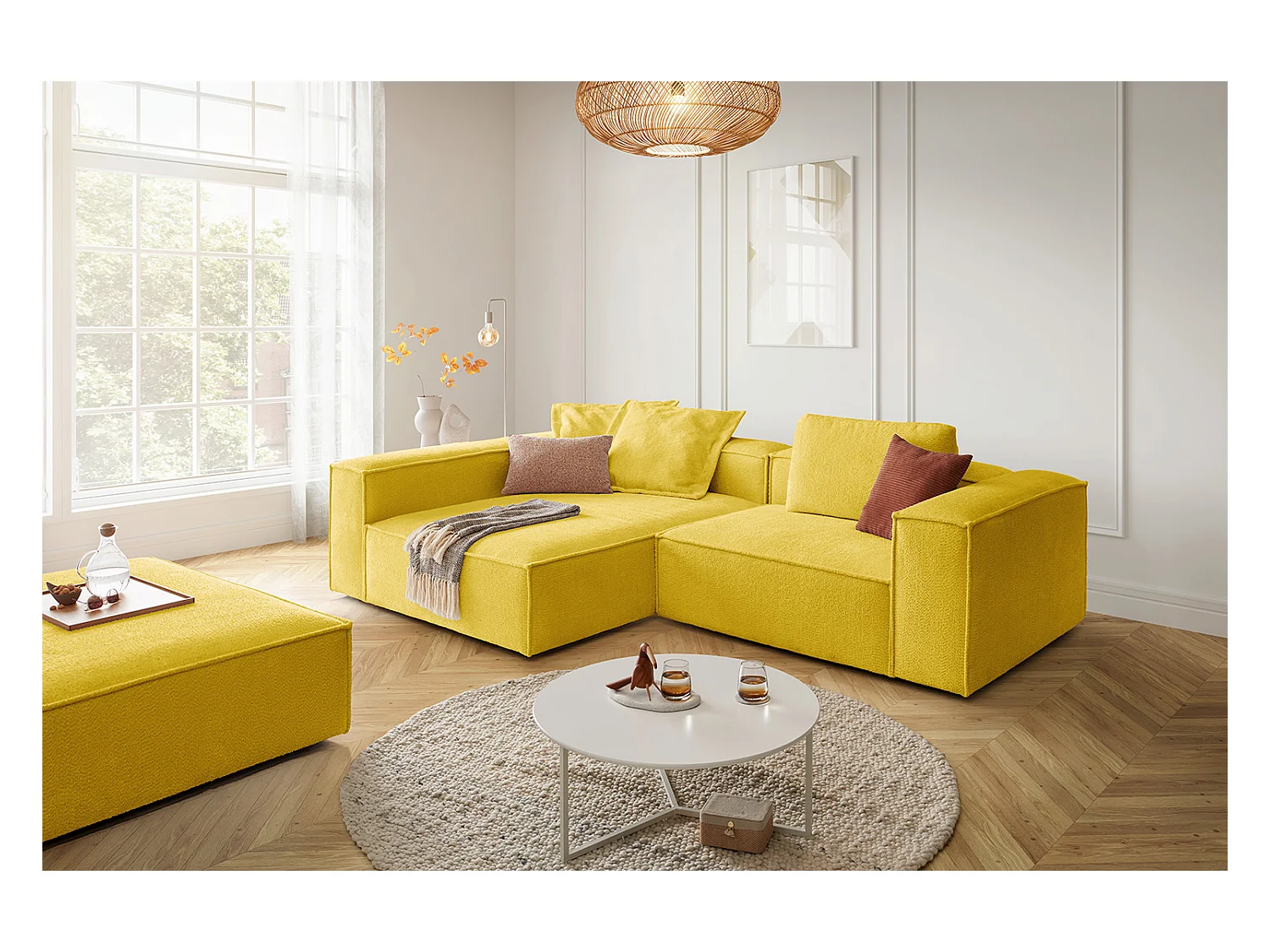 Canapé d'angle - jaune tissage plat - CARMO