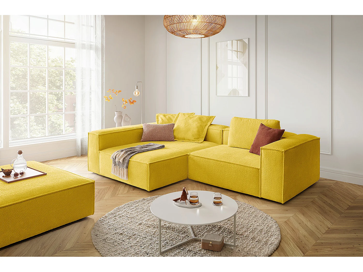 Canapé d'angle - jaune tissage plat - CARMO