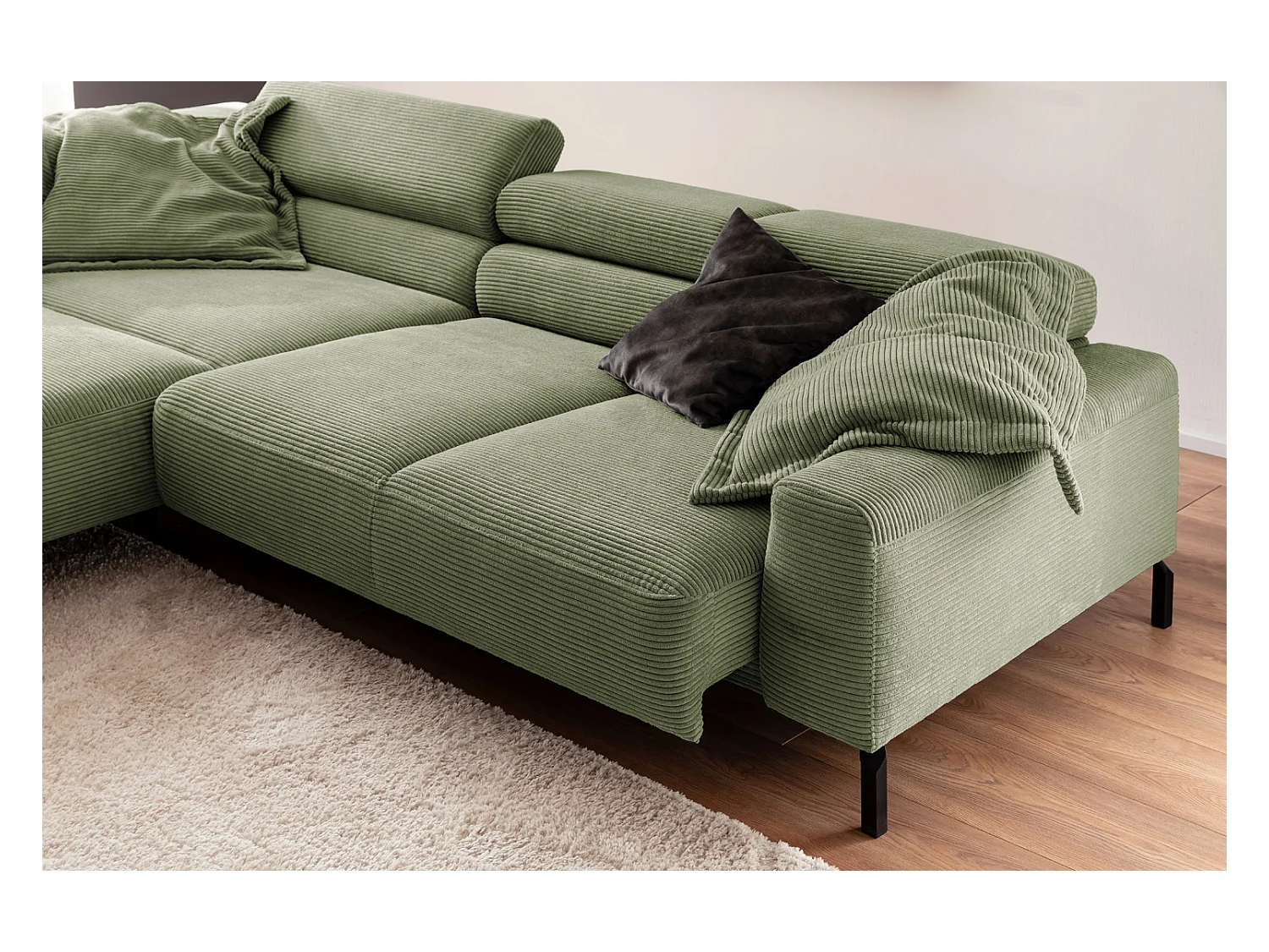 Canapé d'angle - Vert Velours côtelé - DELIA