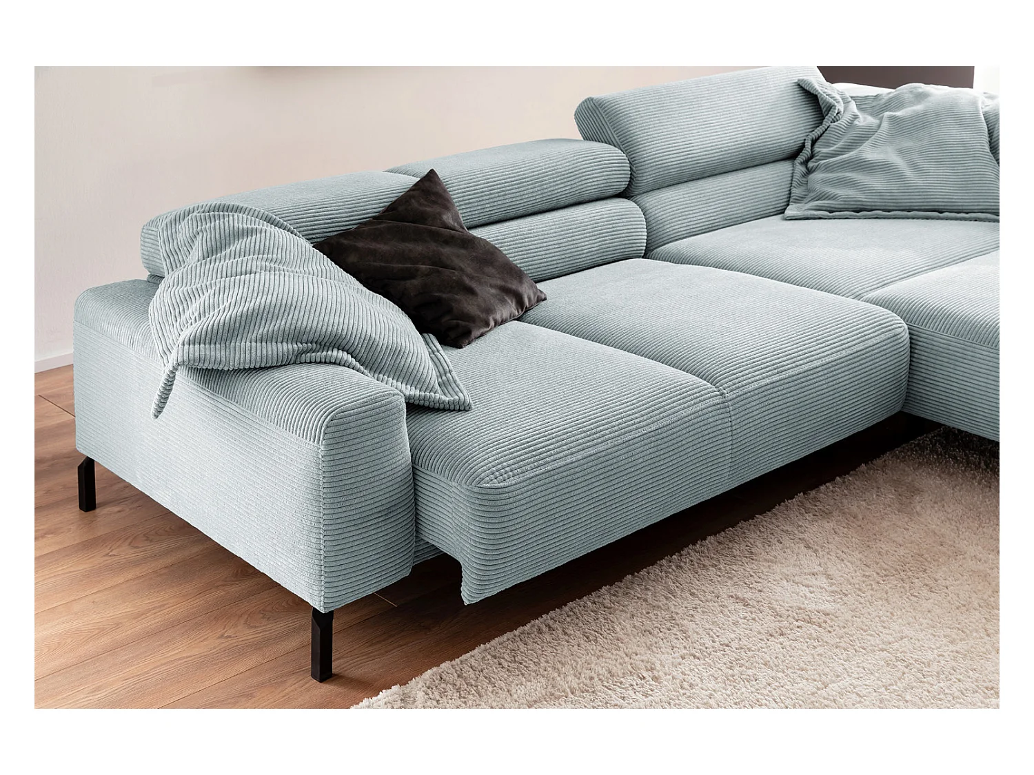 canapé d'angle - bleu clair Velours côtelé - DELIA