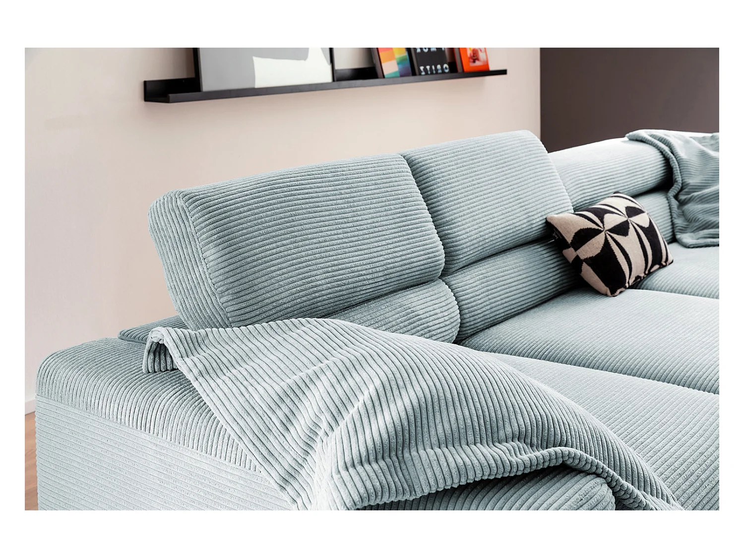 canapé d'angle - bleu clair Velours côtelé - DELIA