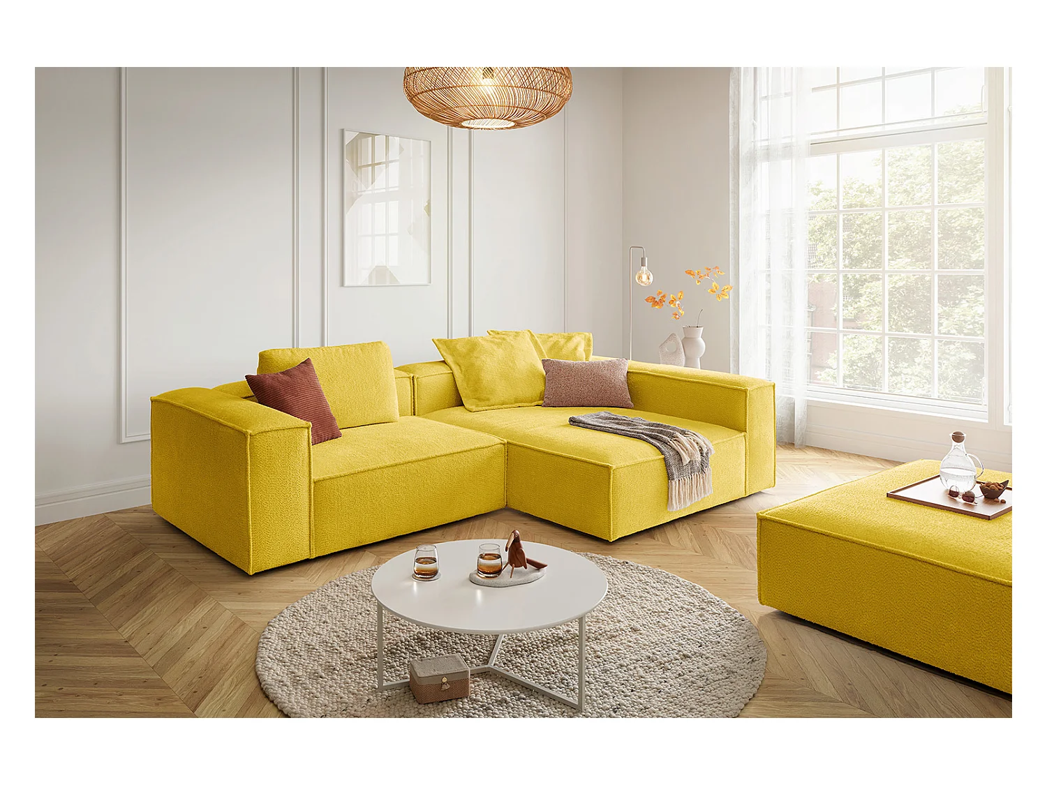 Canapé d'angle - jaune tissage plat - CARMO