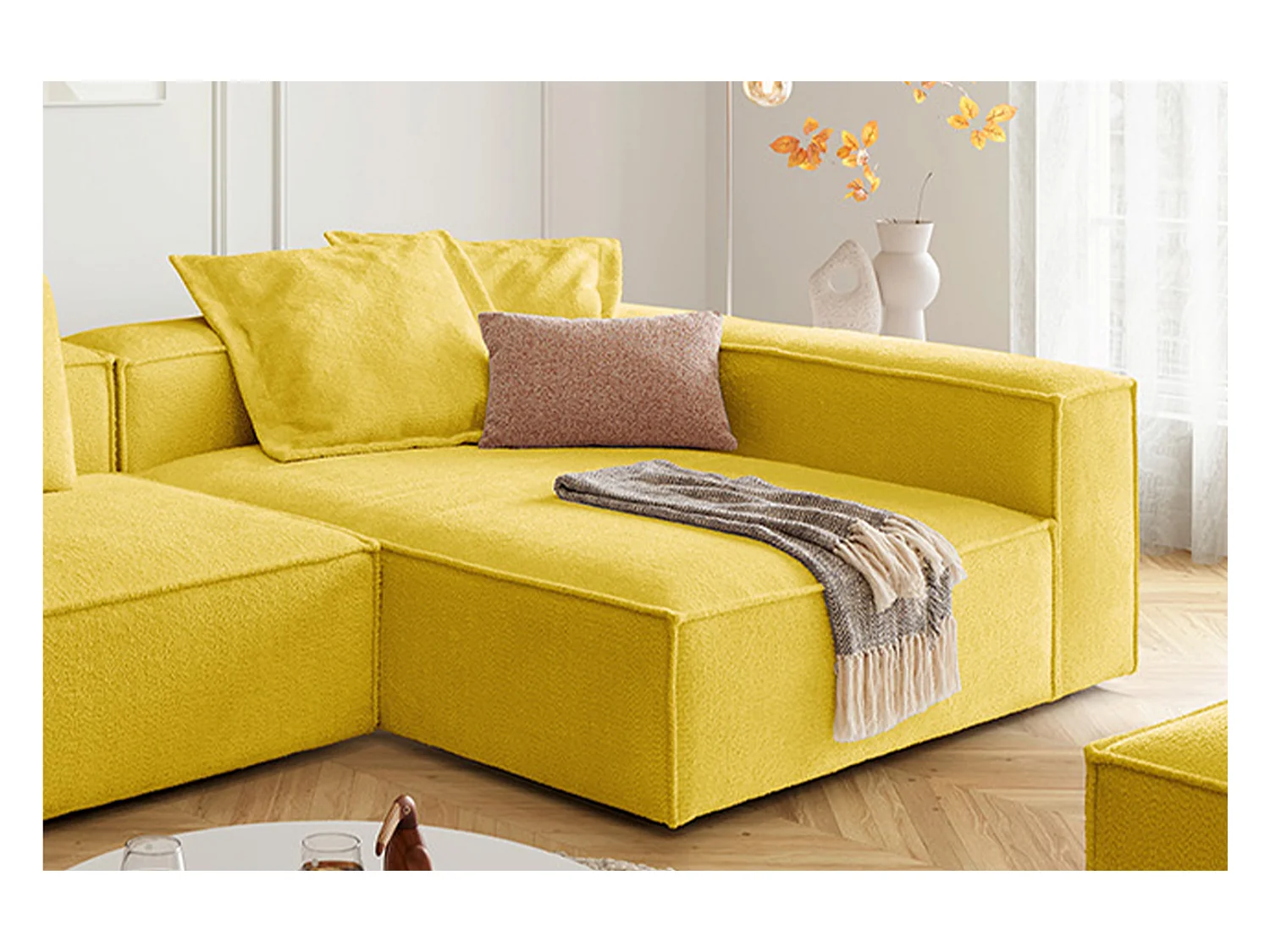 Canapé d'angle - jaune tissage plat - CARMO