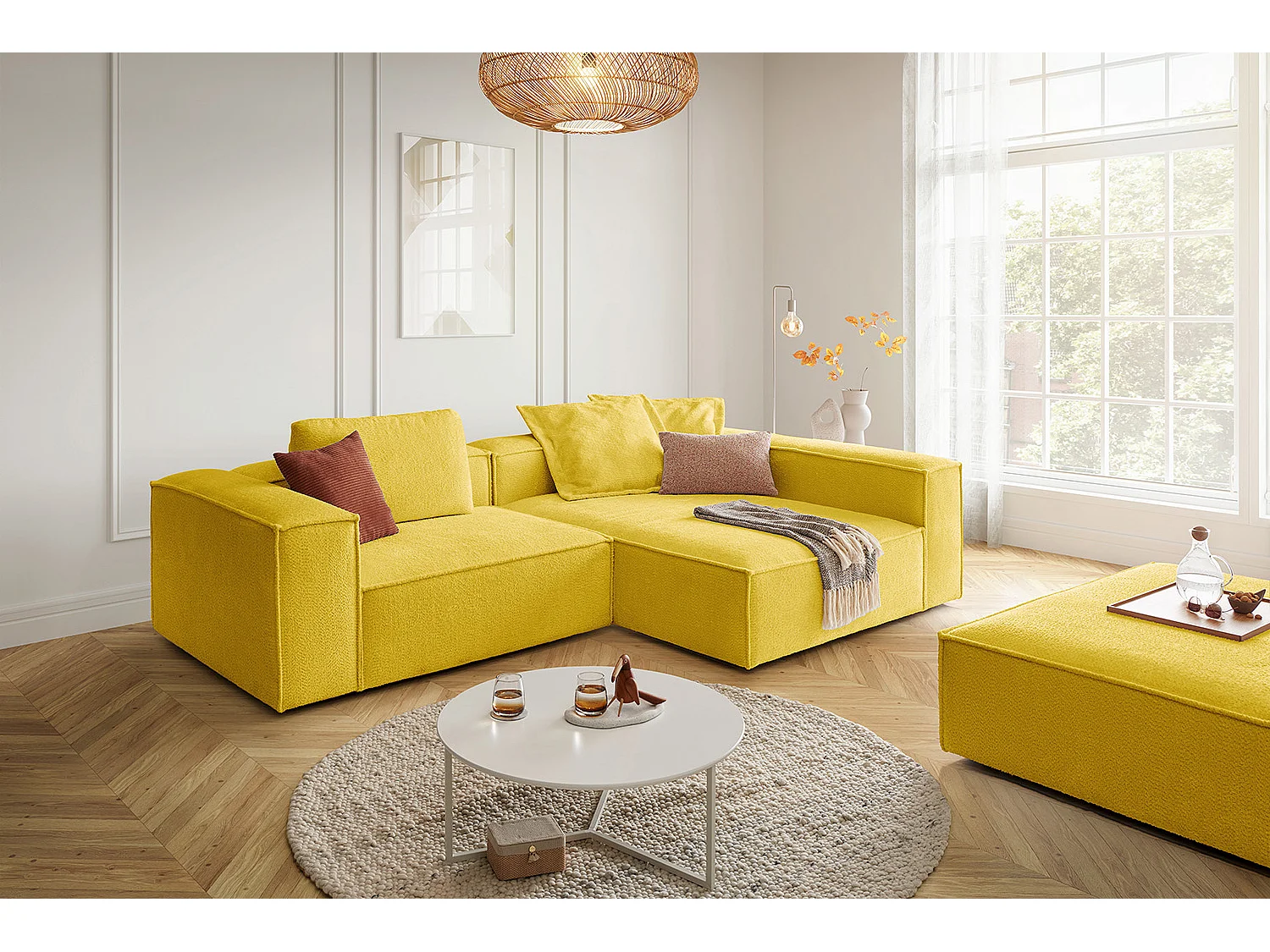 Hoekbank - Geel Plat geweven stof - CARMO