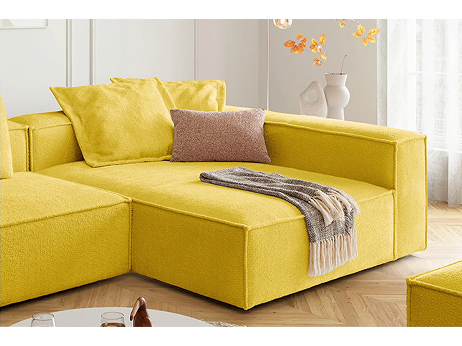 Hoekbank - Geel Plat geweven stof - CARMO