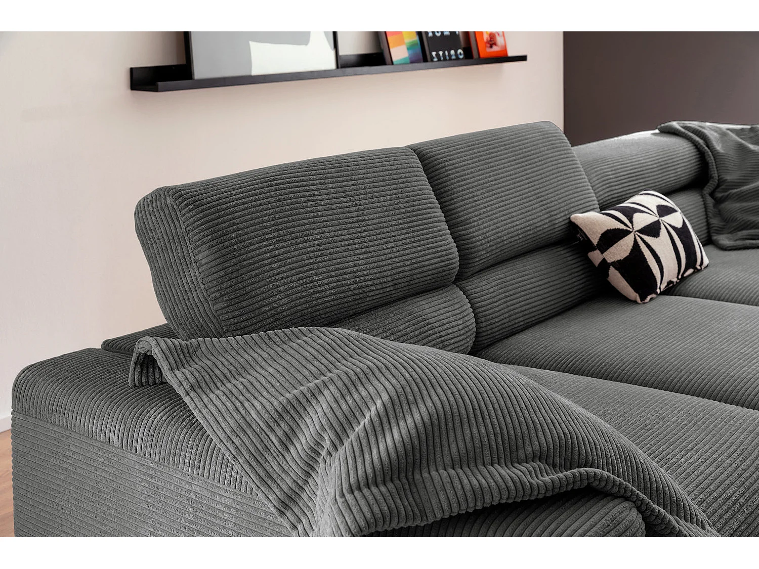 Ecksofa - Grau Cord - DELIA