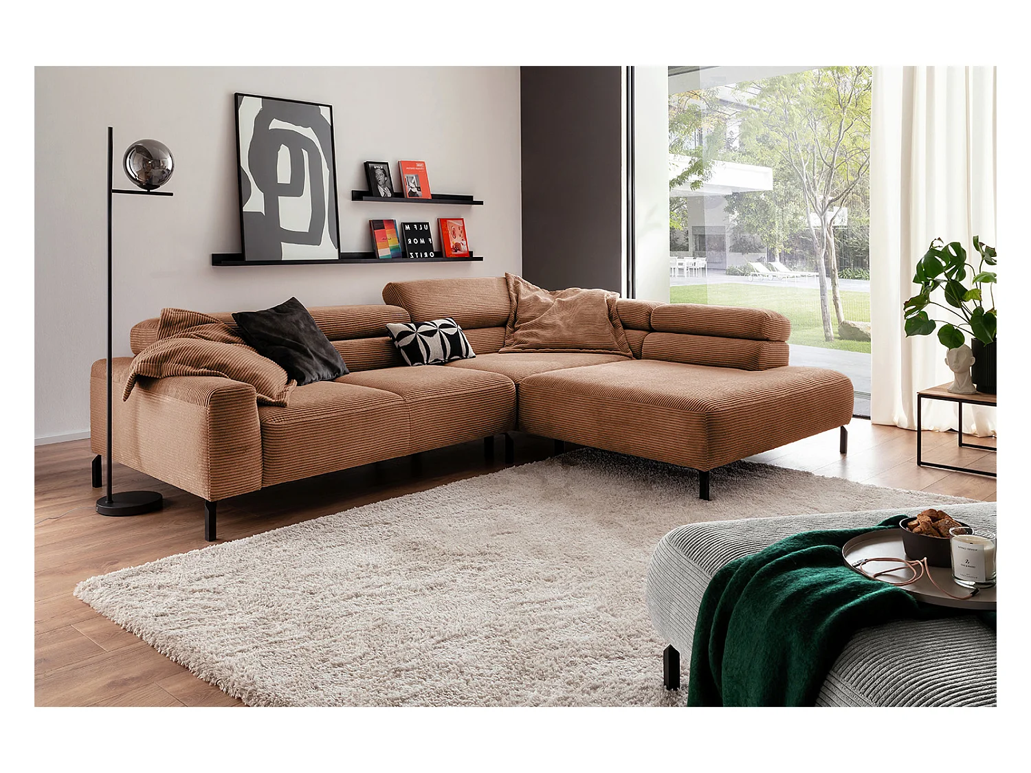 Canapé d'angle - marron Velours côtelé - DELIA