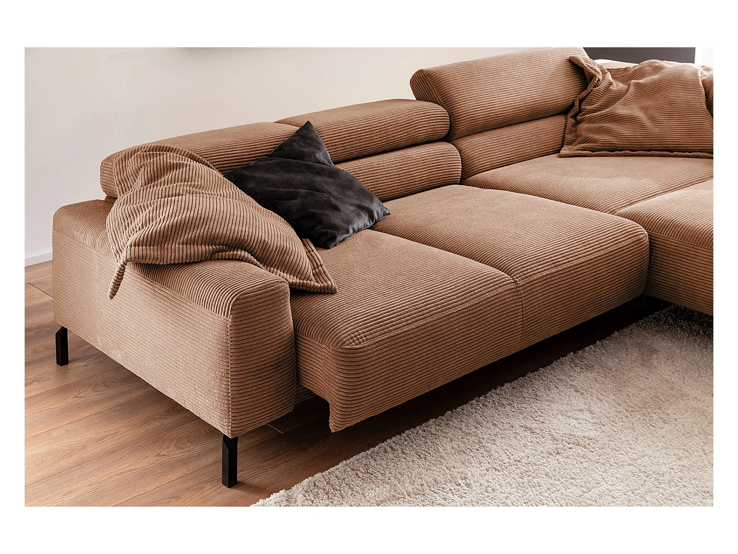 Canapé d'angle - marron Velours côtelé - DELIA