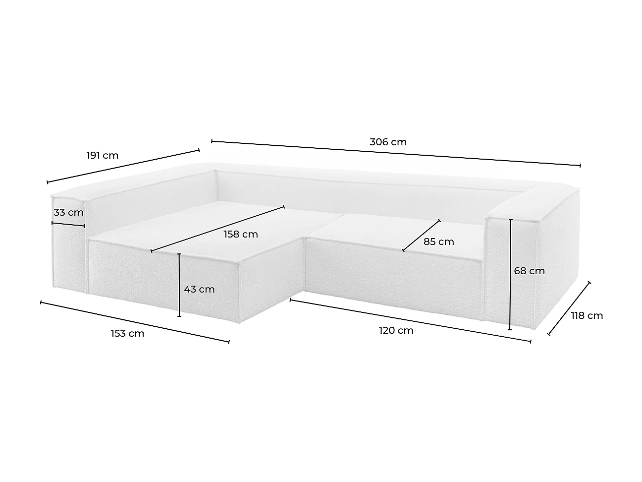 Ecksofa - Weiß Flachgewebe - CARMO