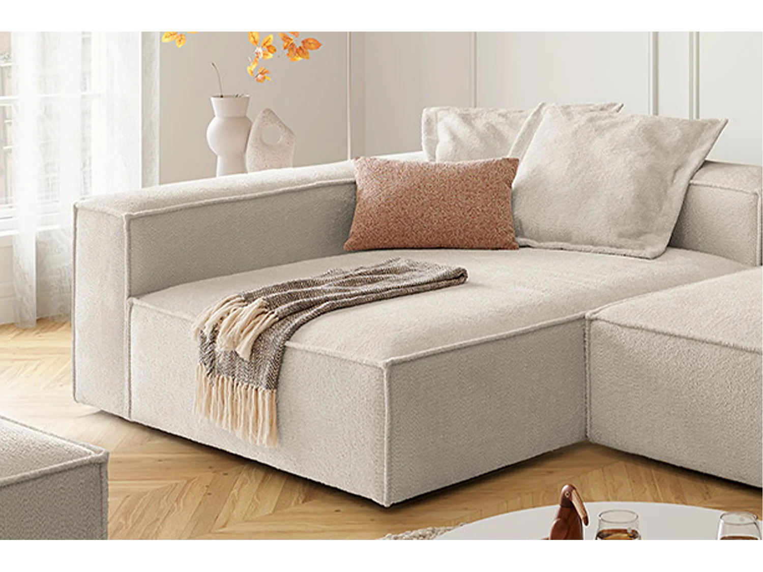 Ecksofa - Weiß Flachgewebe - CARMO