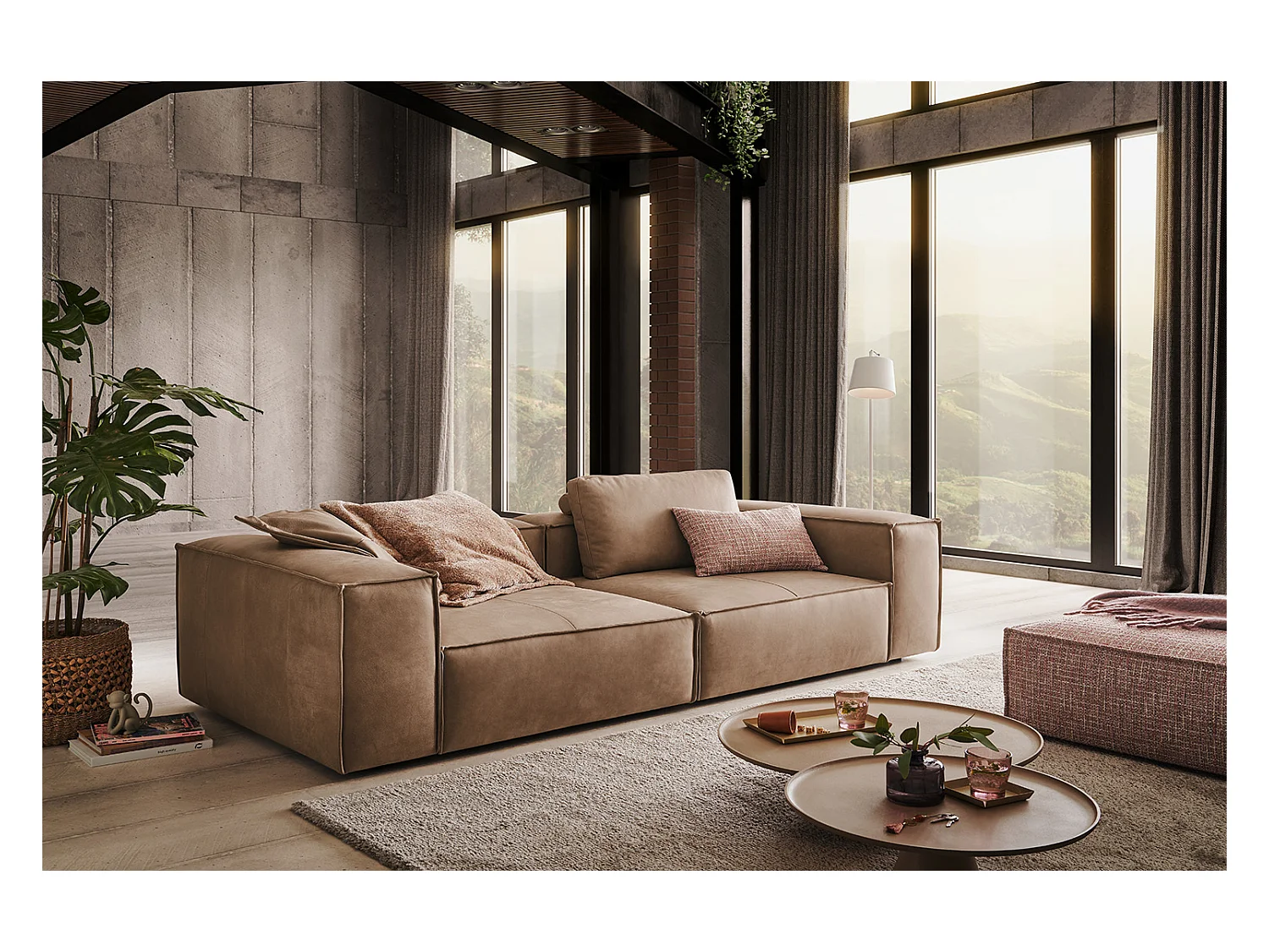 Canapé - taupe cuir - CARMO