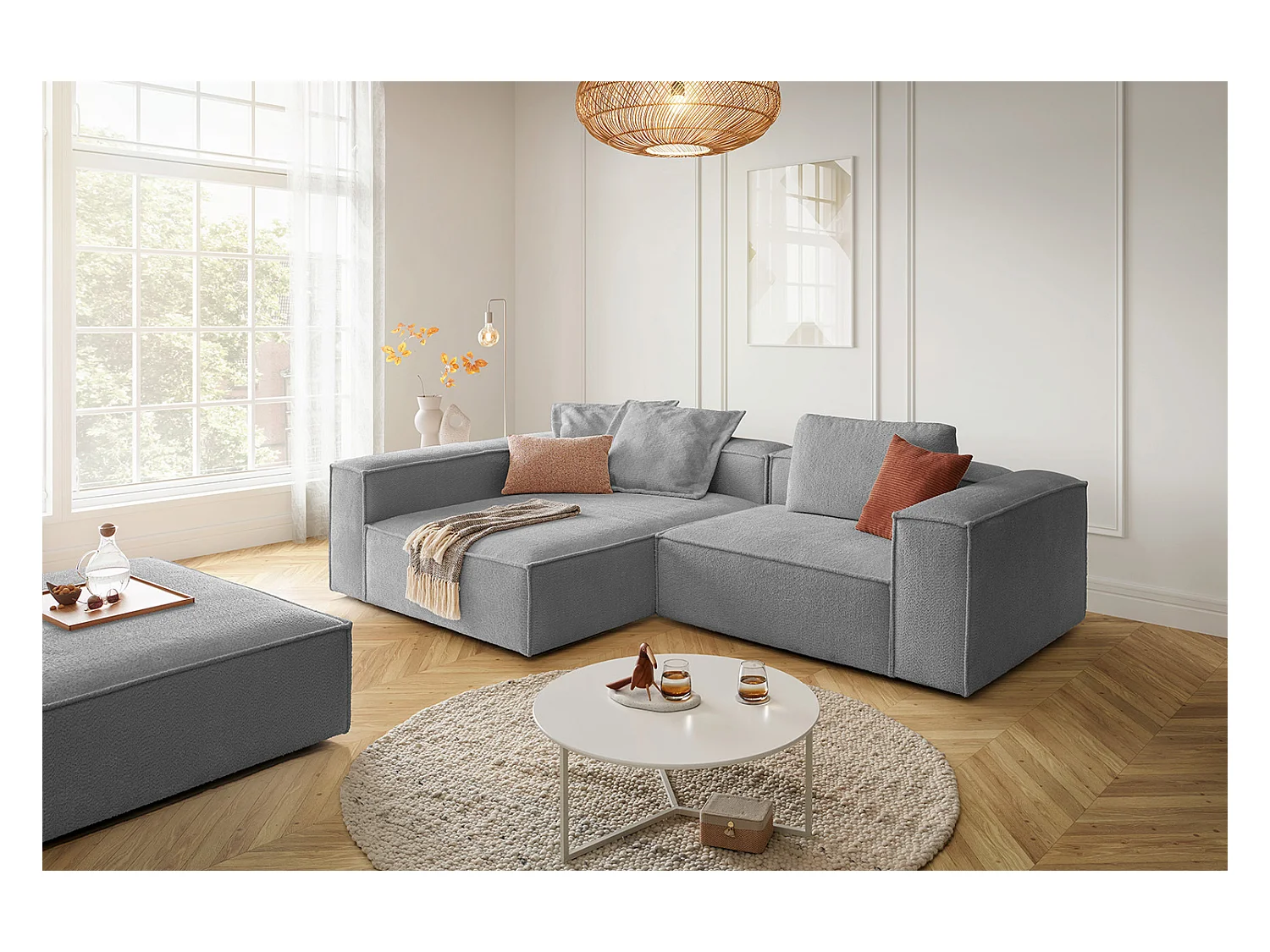 Canapé d'angle - Gris tissage plat - CARMO