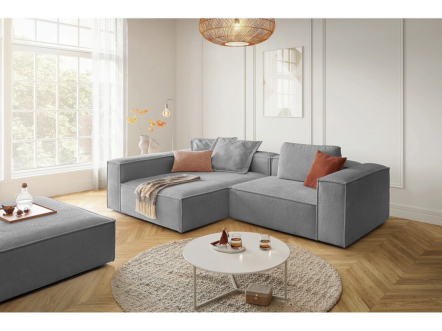 Canapé d'angle - Gris tissage plat - CARMO