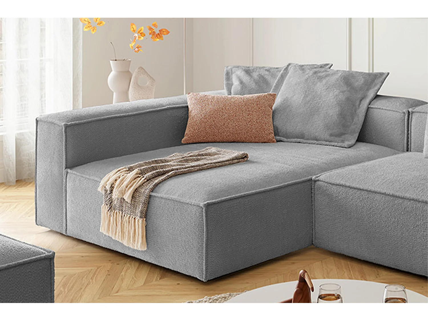 Canapé d'angle - Gris tissage plat - CARMO