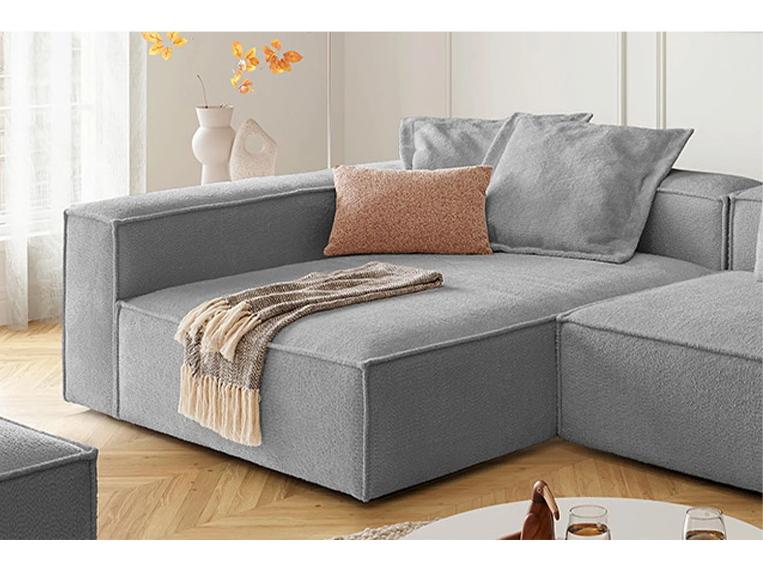 Canapé d'angle - Gris tissage plat - CARMO