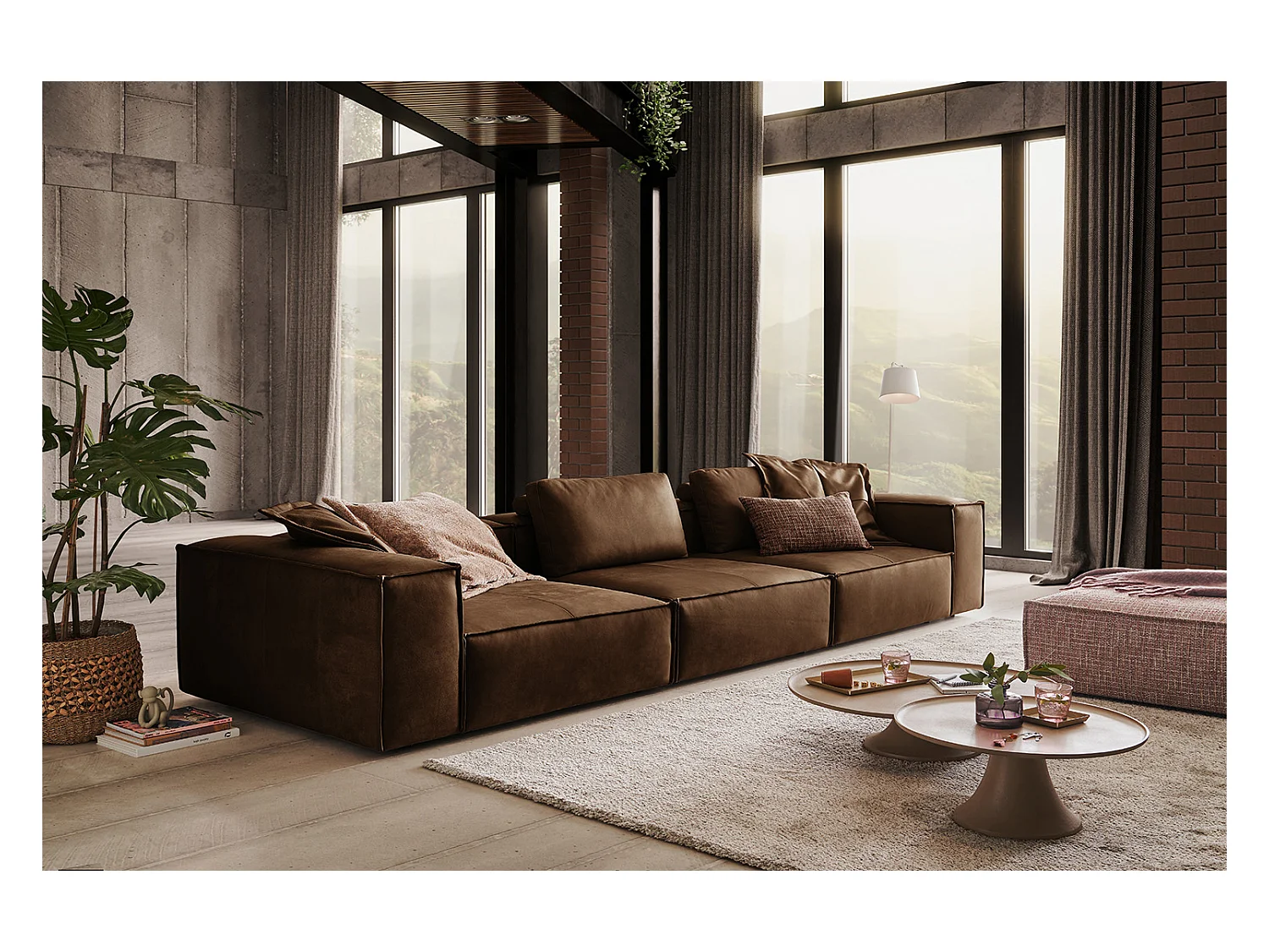 Canapé - marron cuir - CARMO