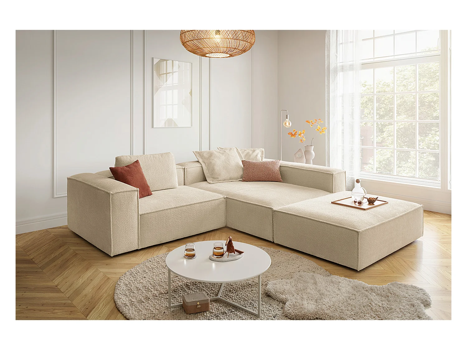 Canapé d'angle - beige tissage plat - CARMO