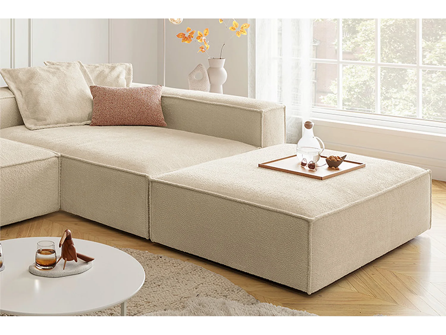 Canapé d'angle - beige tissage plat - CARMO