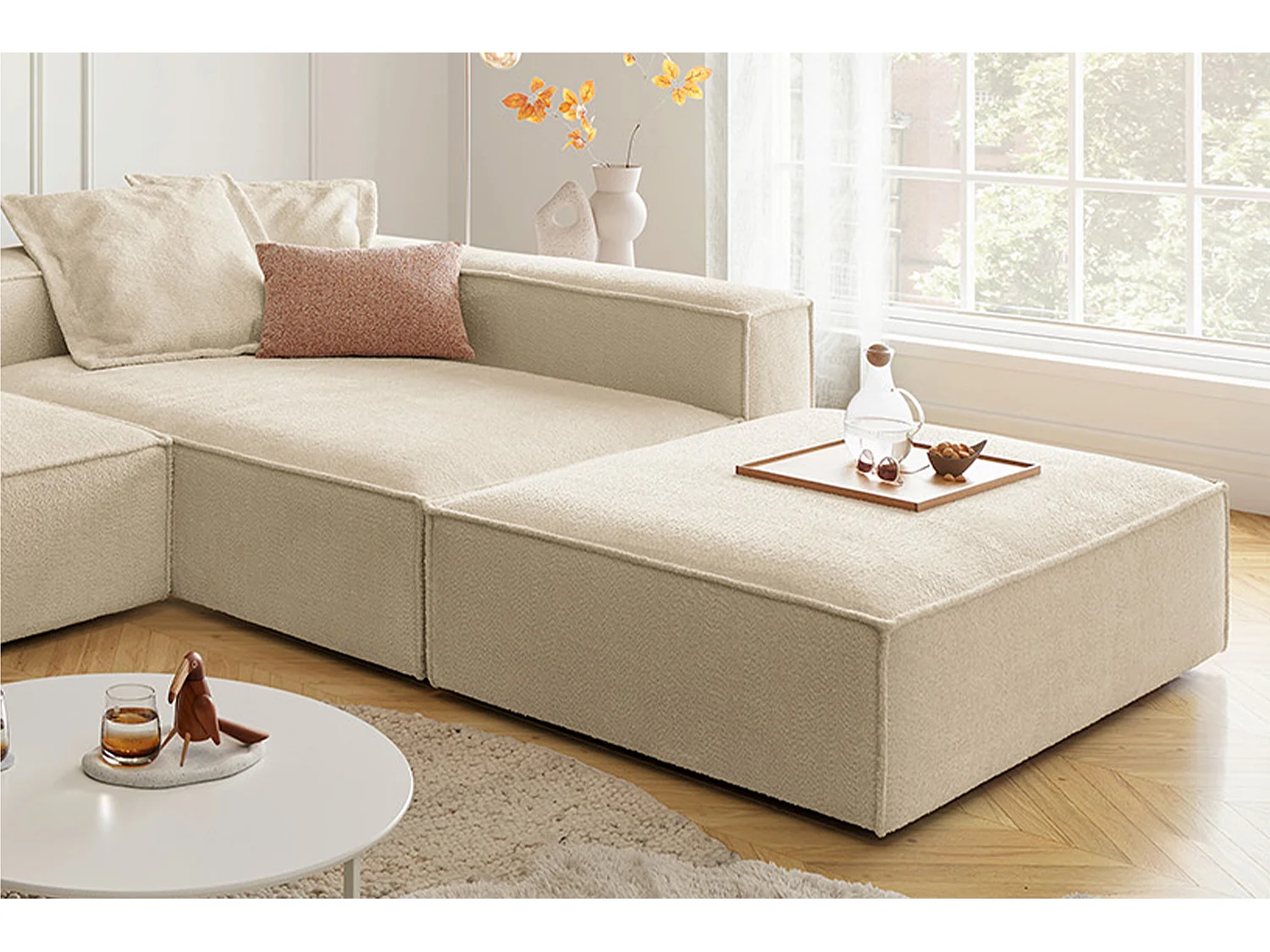 Ecksofa - Beige Flachgewebe - CARMO